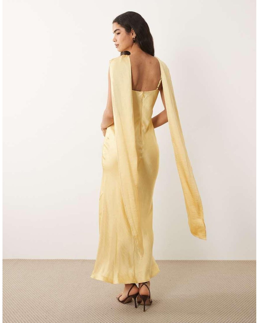 TFNC London Natural Satin Bias Drape Detail Maxi Dress