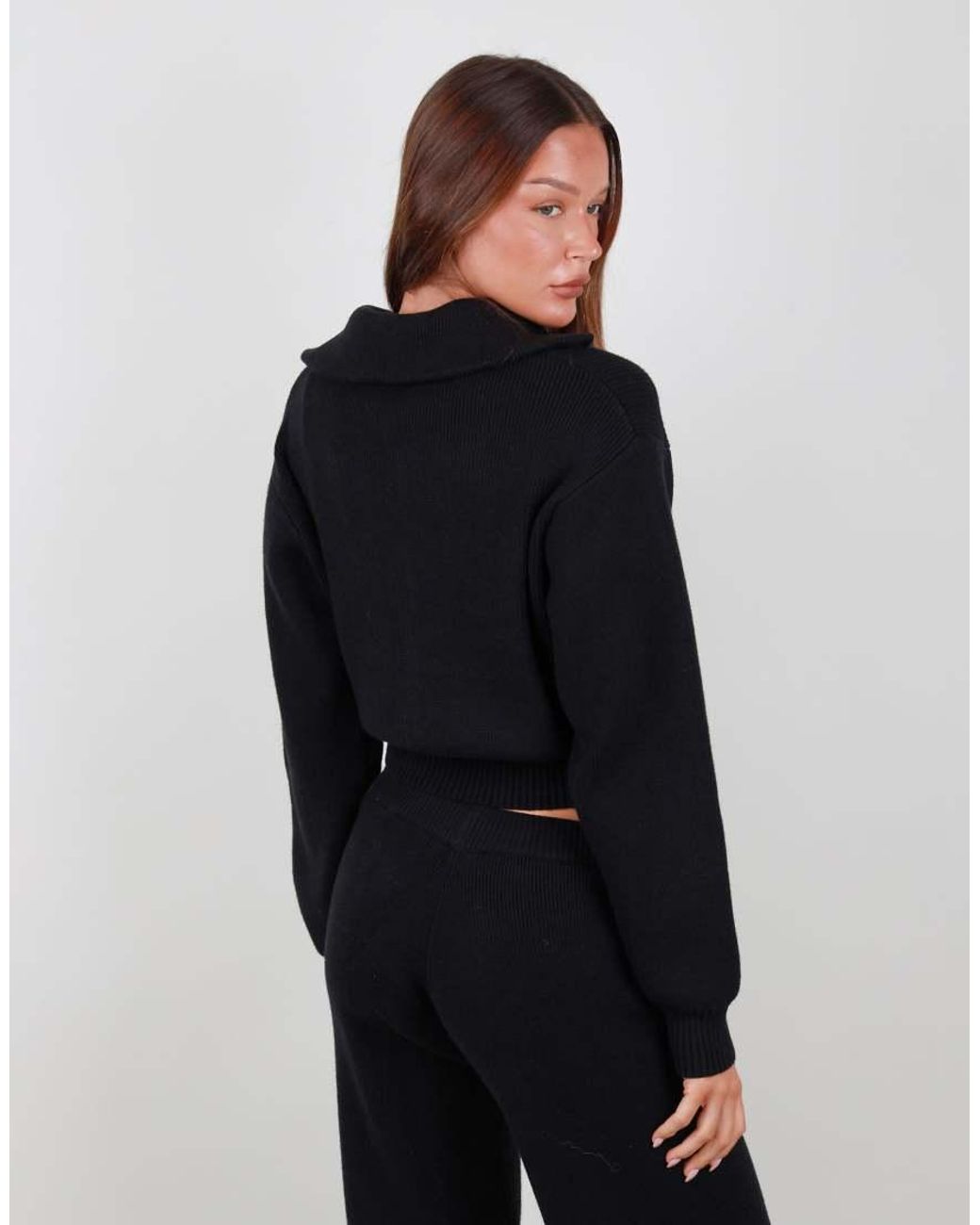 SIMMI Black Collared Knit Zip Up Sweater