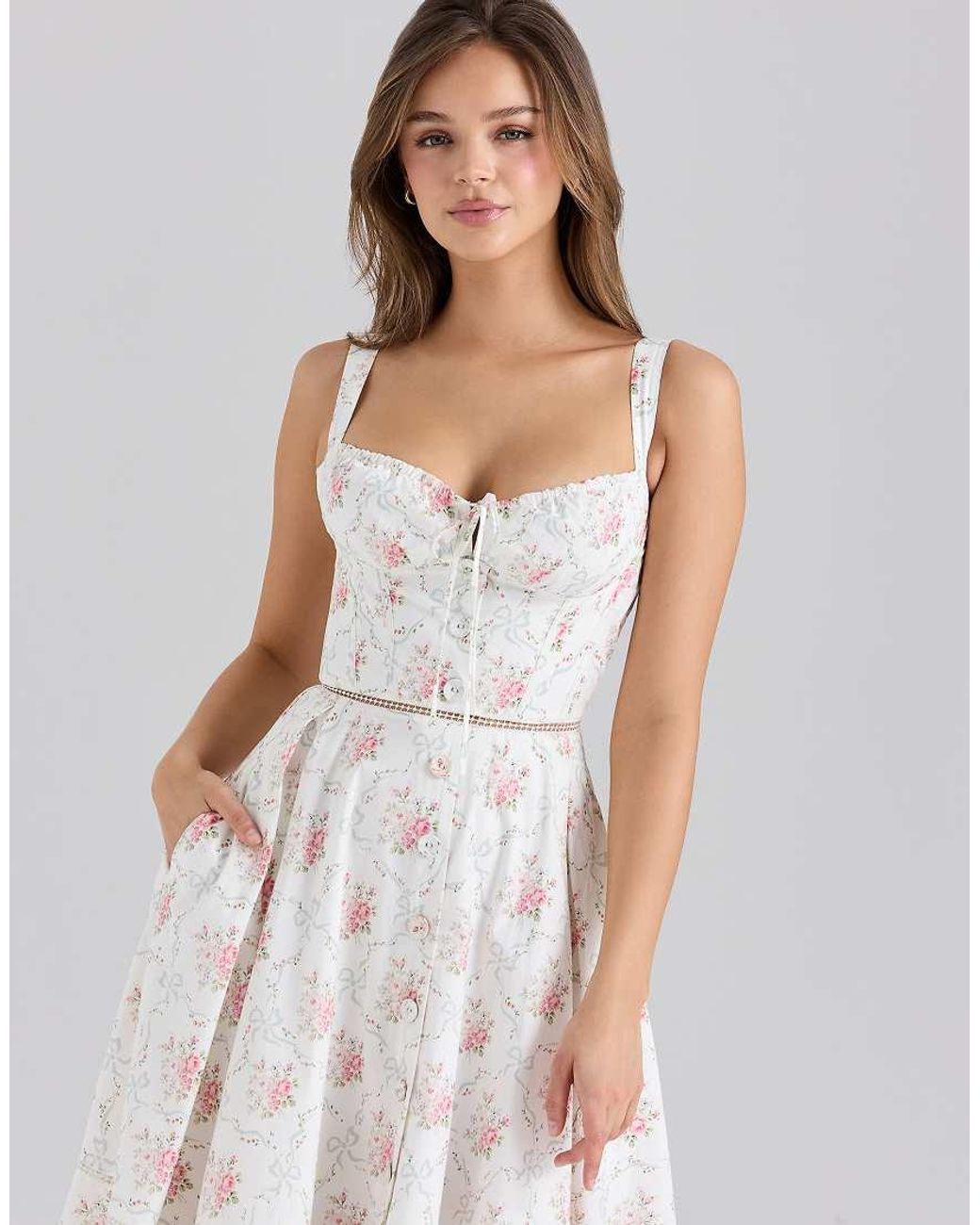 House Of Cb White Chiarina Cotton Button Front Midi Dress