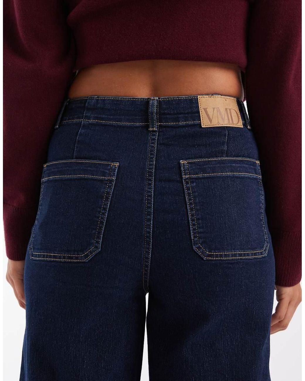 Vero Moda Blue Kayla High Rise Wide Leg Jeans With Pocket Detail