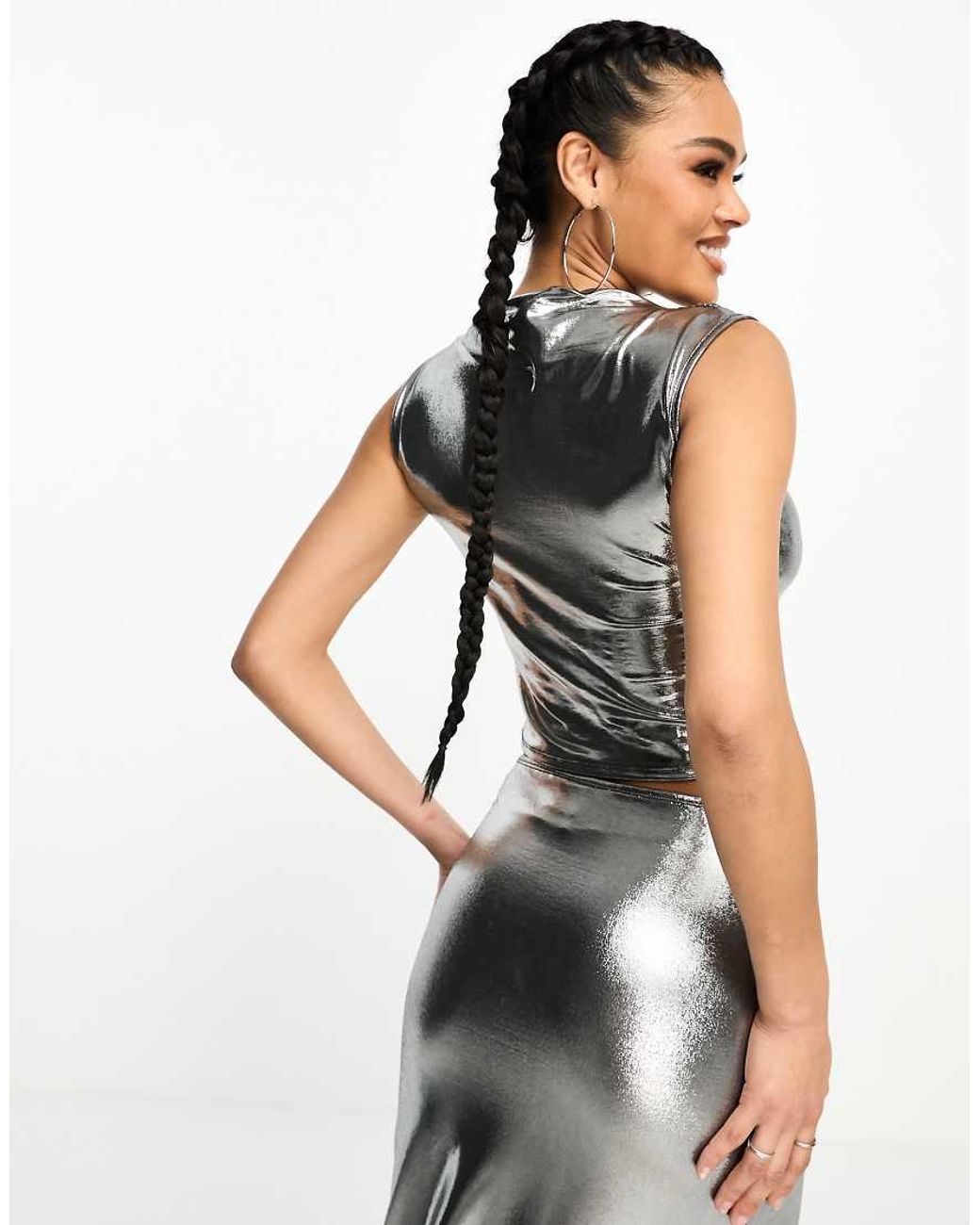 ASOS Black Metallic High Neck Top Co-Ord