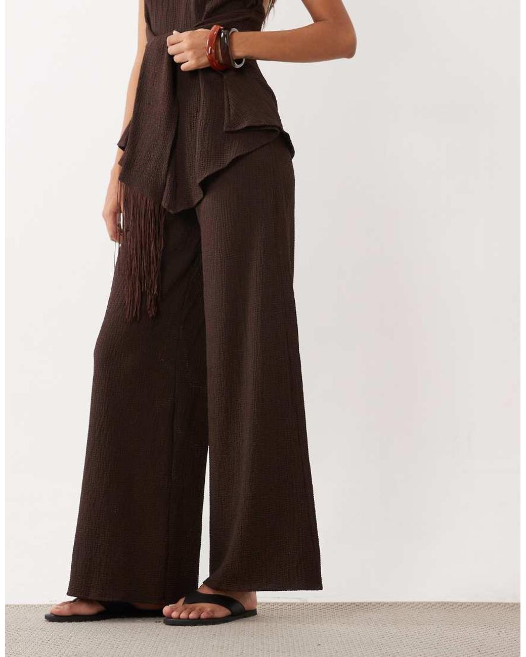 ASOS Brown Textured Wide Leg Trouser Co-ord