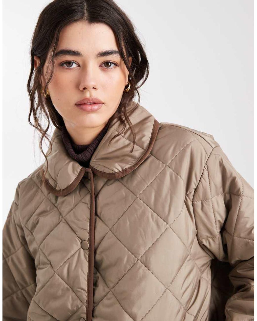 Pieces Natural Short Quilted Jacket With Collar