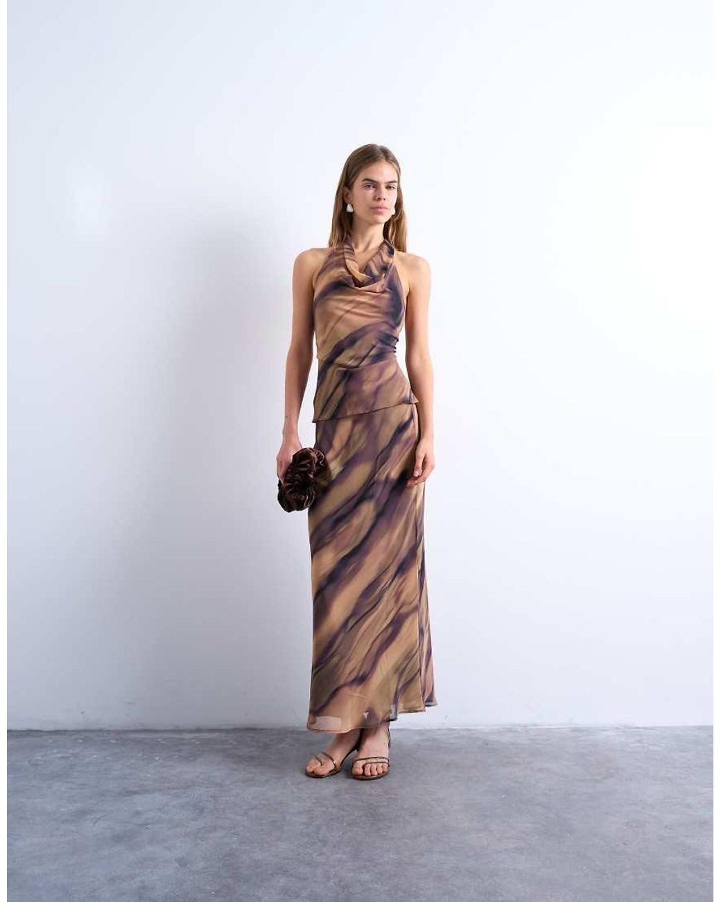 TOPSHOP Brown Cowl Neck Halter Top
