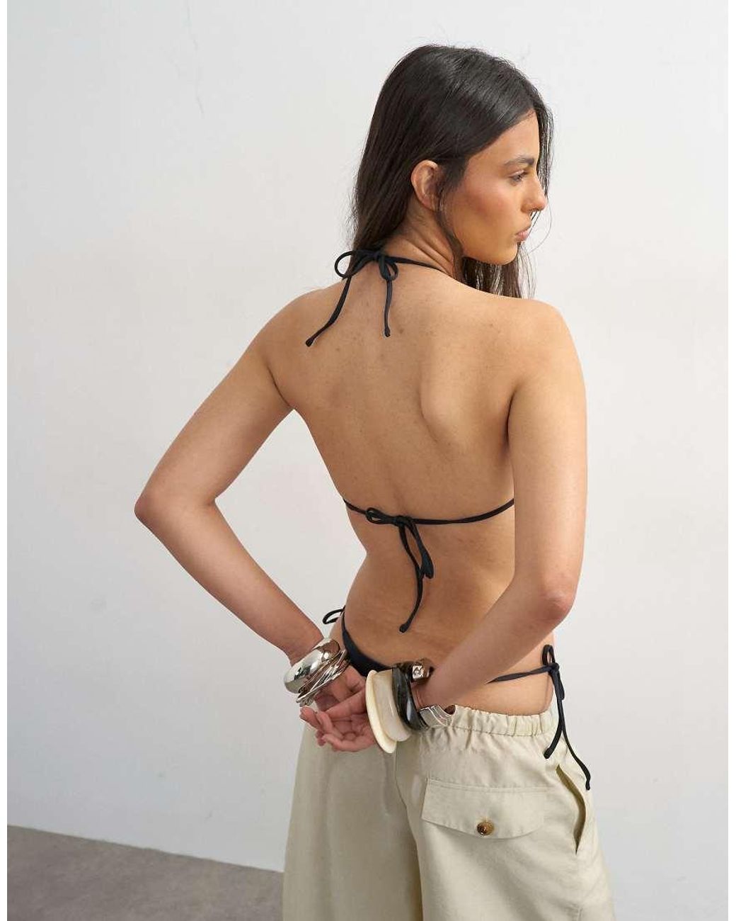 TOPSHOP Brown Sienna Embroidered Triangle Bikini