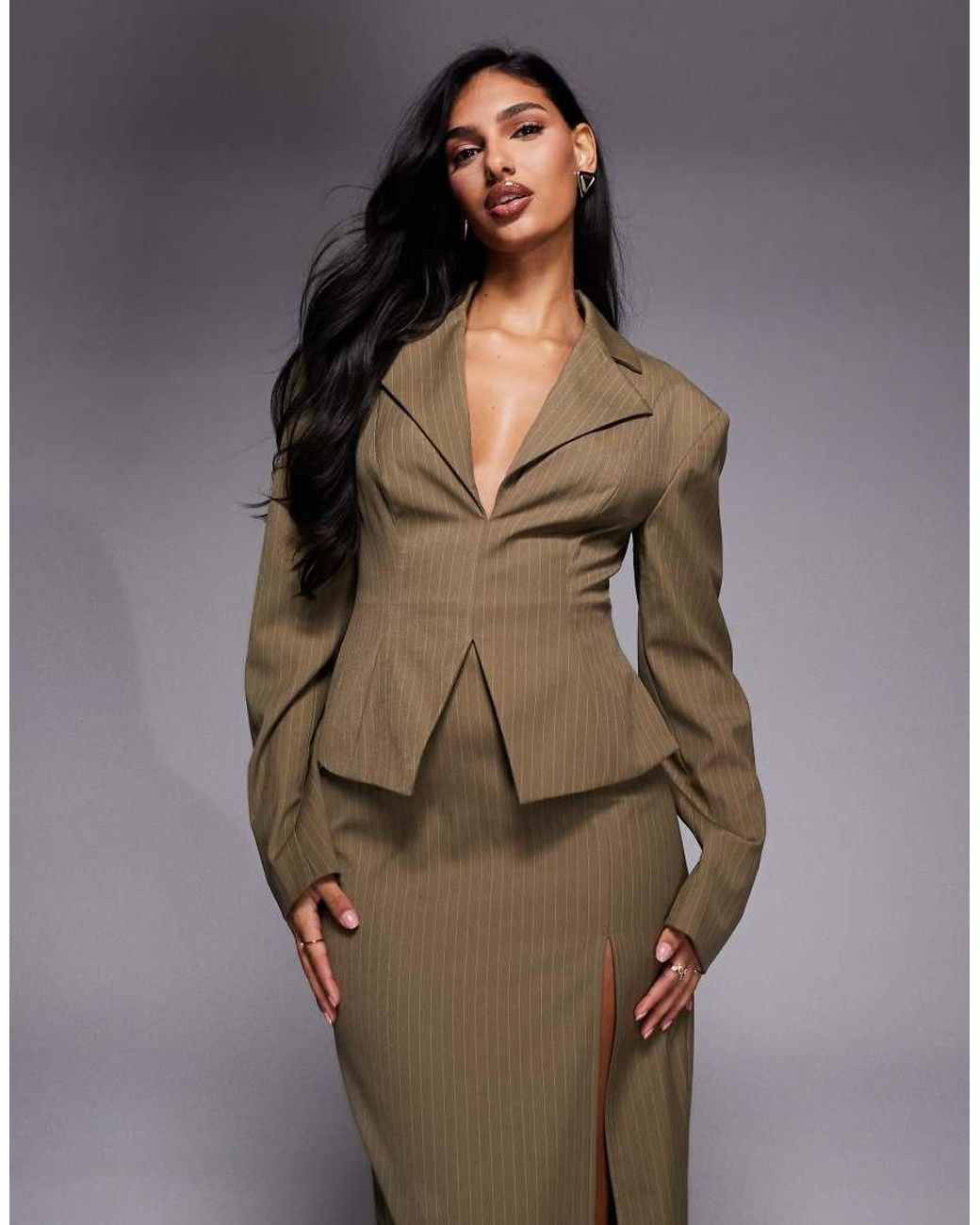 ASOS Brown Cinched Blazer Midi Dress