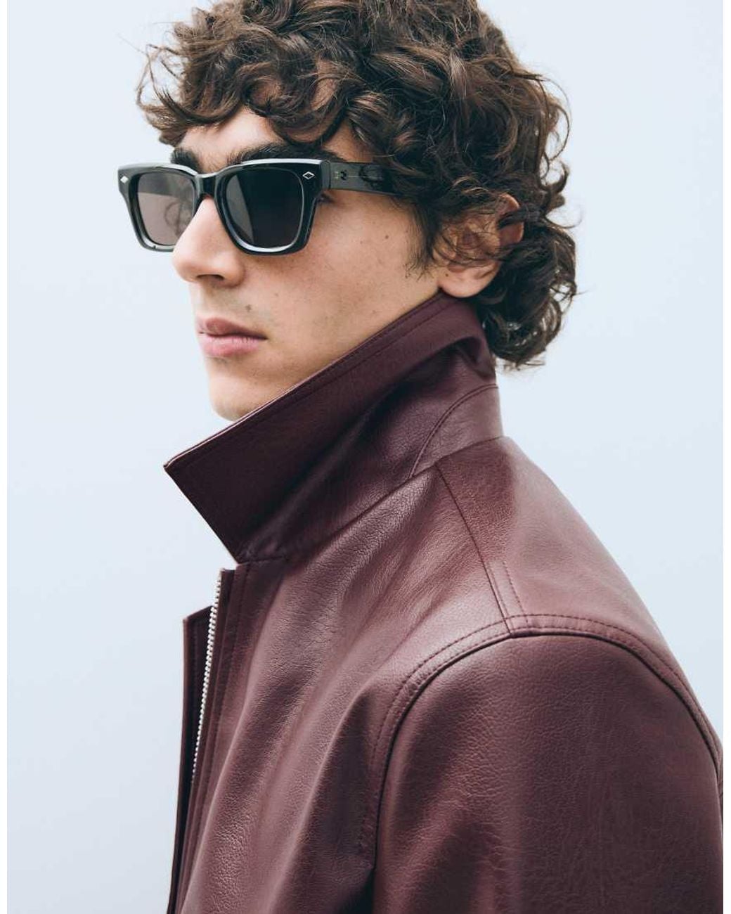 Bershka Brown Boxy Faux Leather Jacket for men