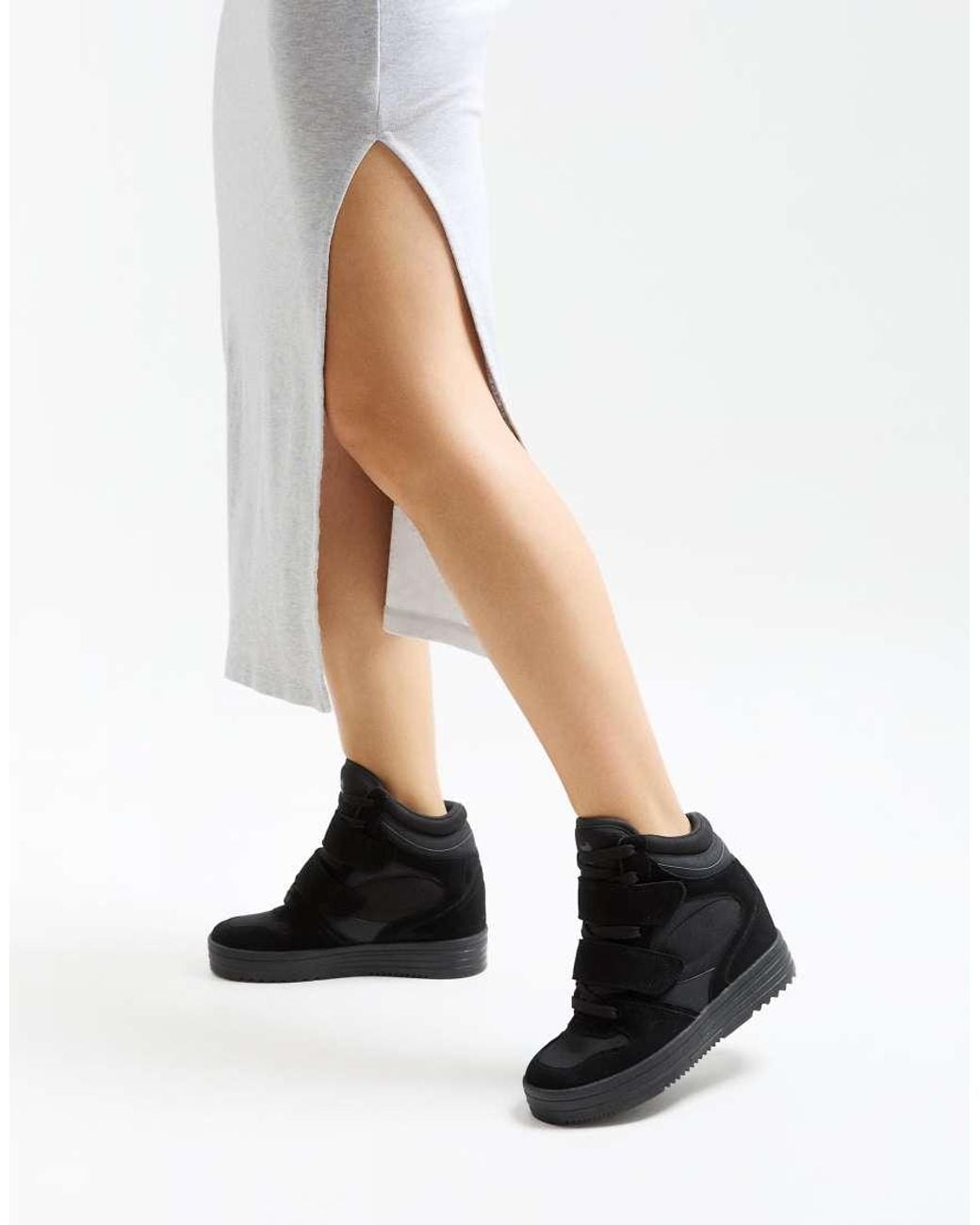 Bershka Black High Top Trainers With Inner Wedge
