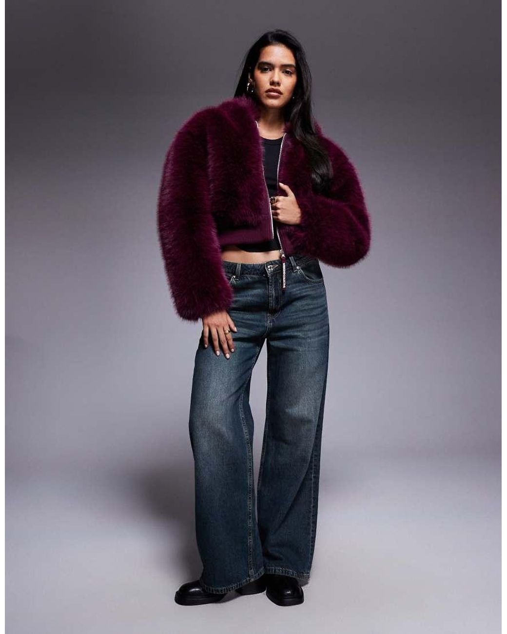 ASOS Purple Weekend Collective Faux Fur Cropped Coat