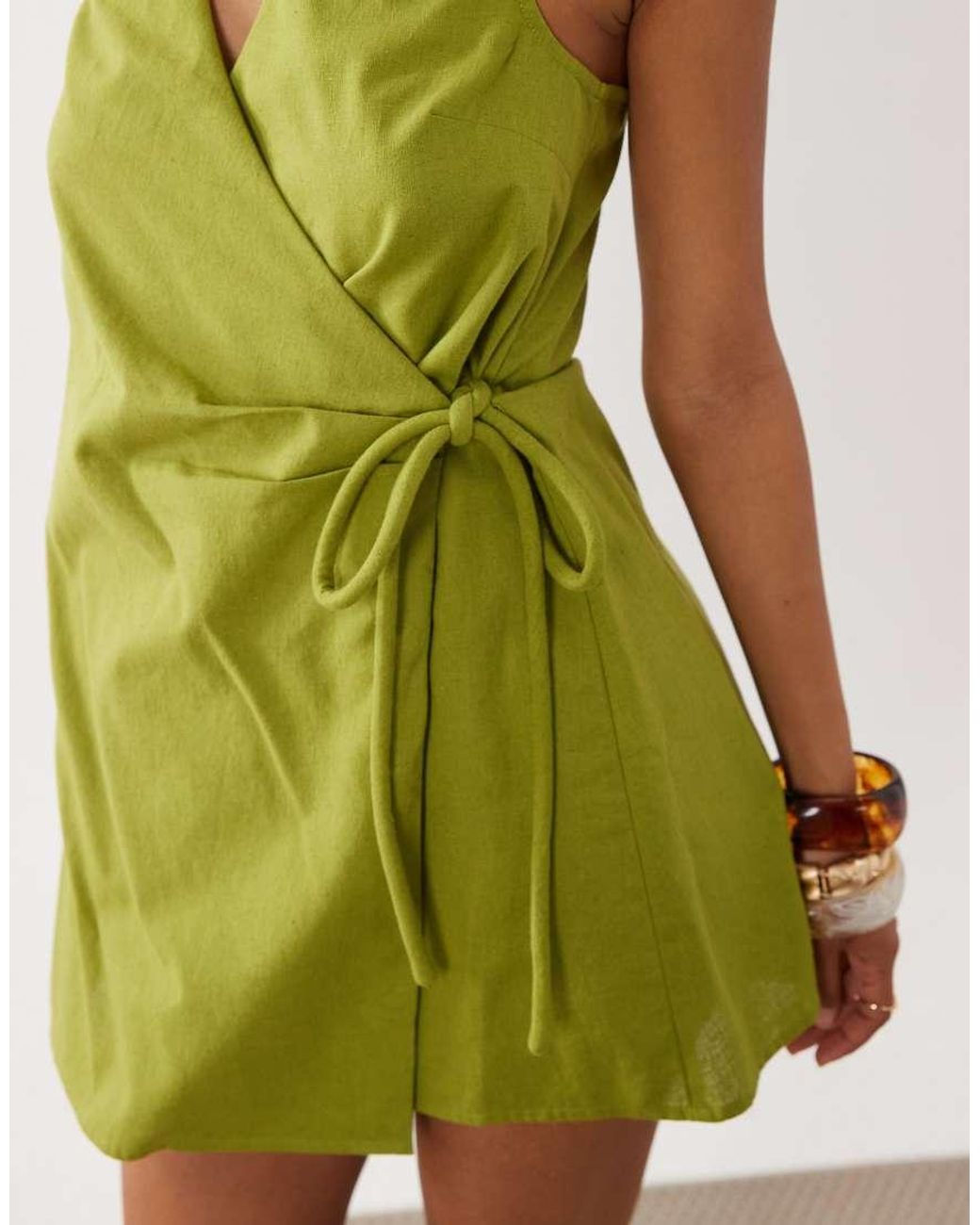ASOS Green Cotton Linen Halter Neck Wrap Mini Sundress