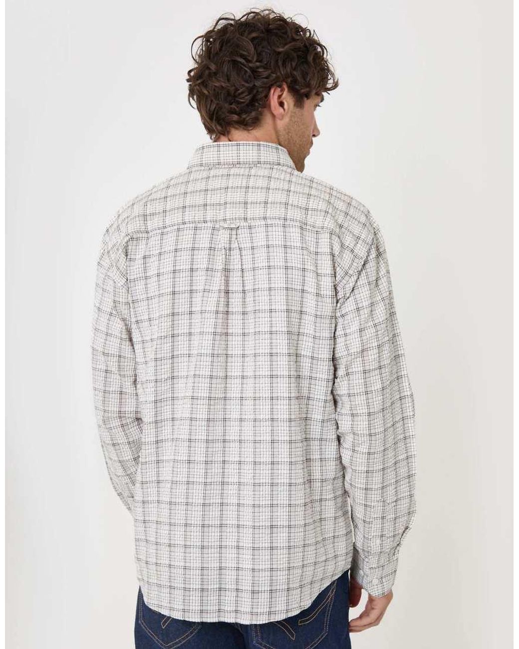 Threadbare Gray Relaxed Fit Cotton Seersucker Shirt for men