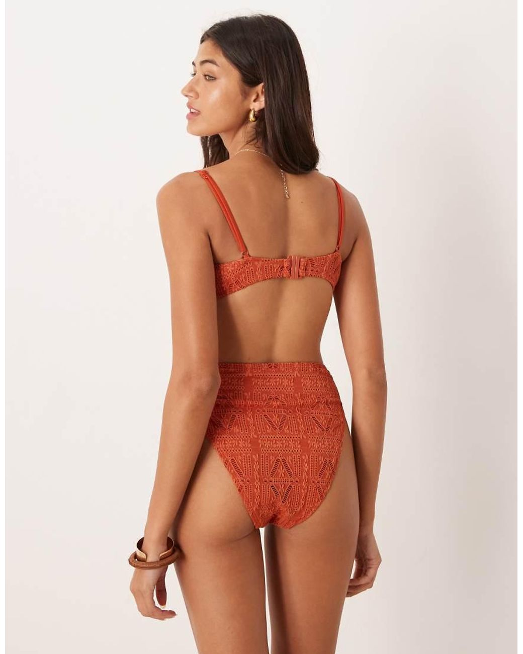 ASOS Brown Kyle Broderie Azores High Leg High Waist Bikini Bottoms