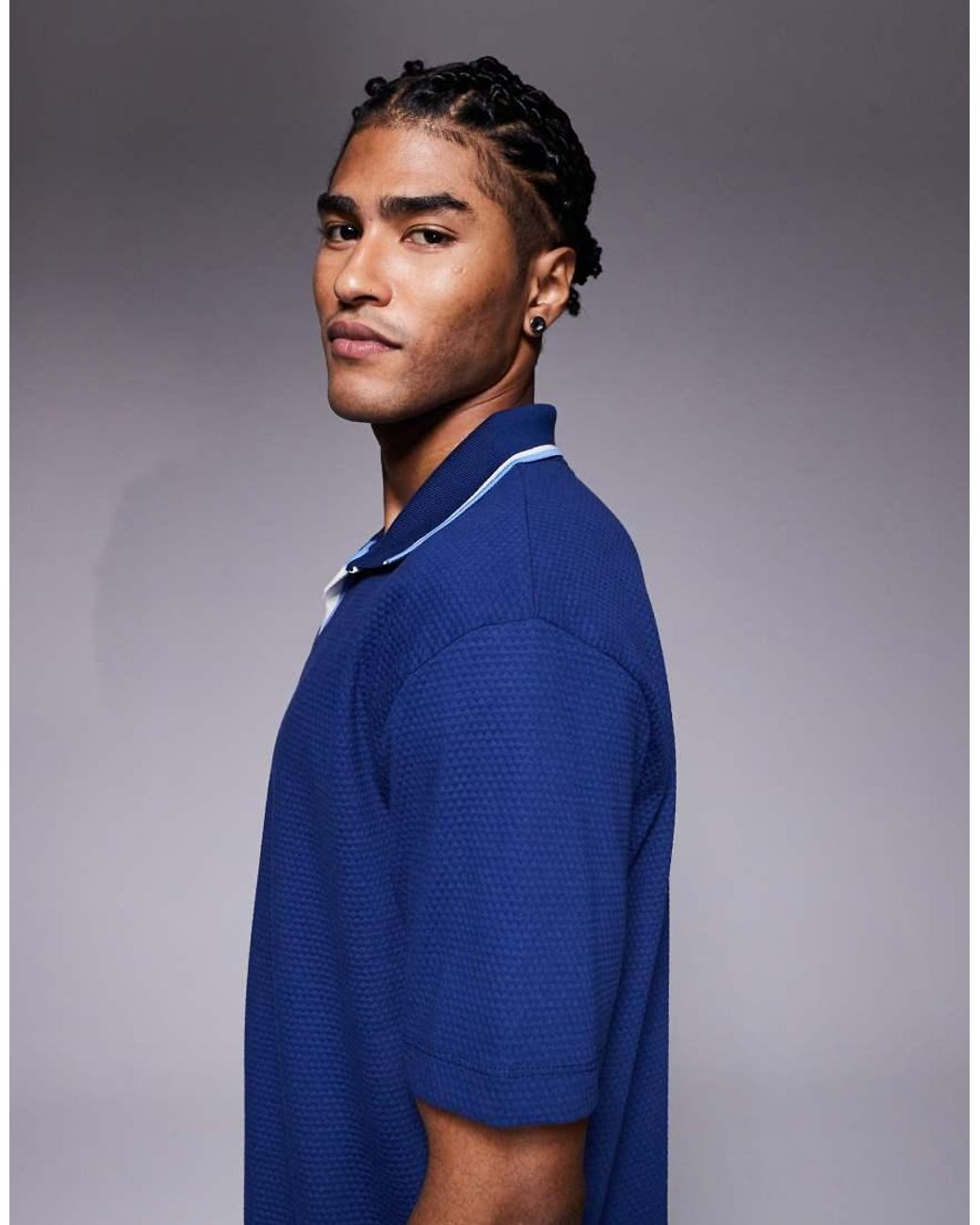 ASOS Blue Relaxed Textured Polo With Contrast Collar for men