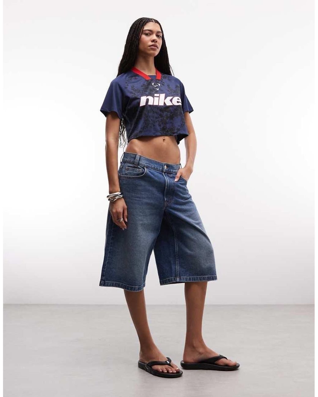Nike Blue Cropped Lace Effect Football Top