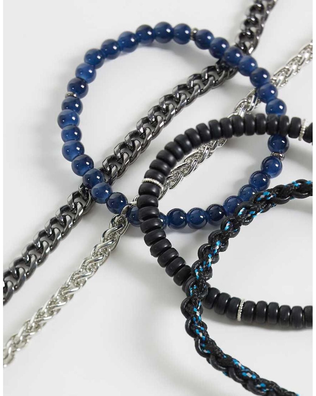 ASOS White 5 Pack Beaded Chain And Cord Bracelet for men