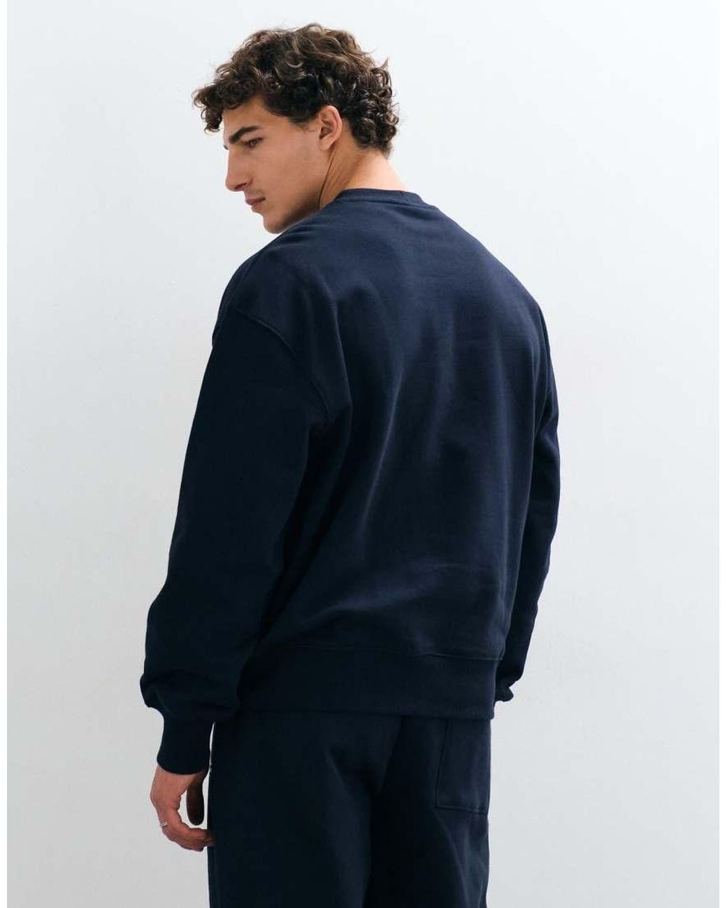 ASOS Blue Premium Heavyweight Oversized Crew With Chest Print for men