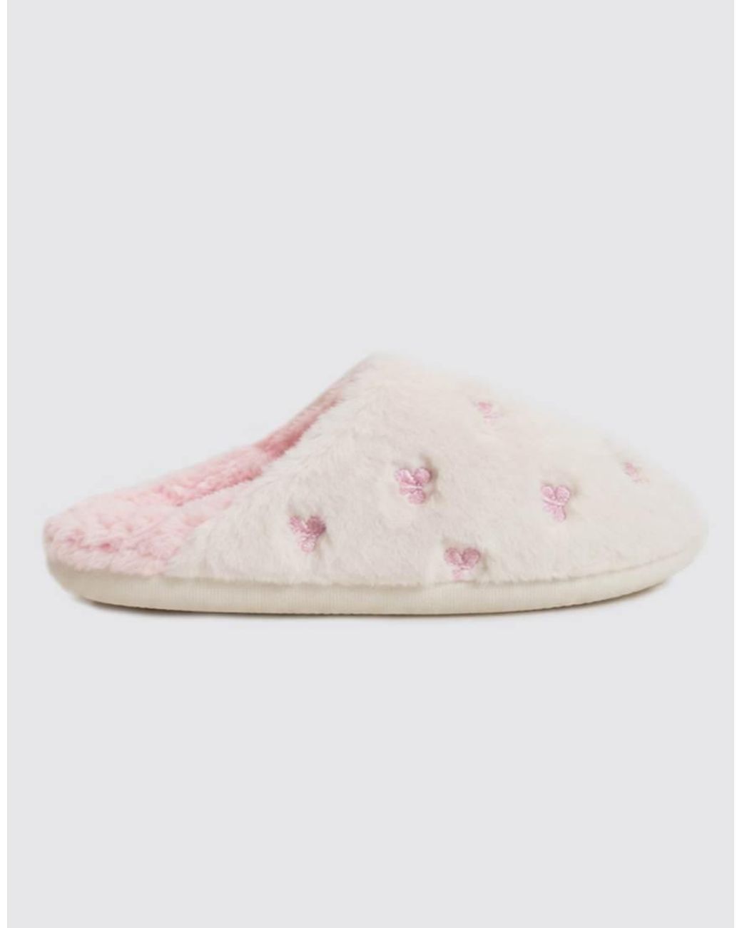 Boux Avenue White Bow Embroidered Fluffy Mule Slippers Soft Cosy Loungewear