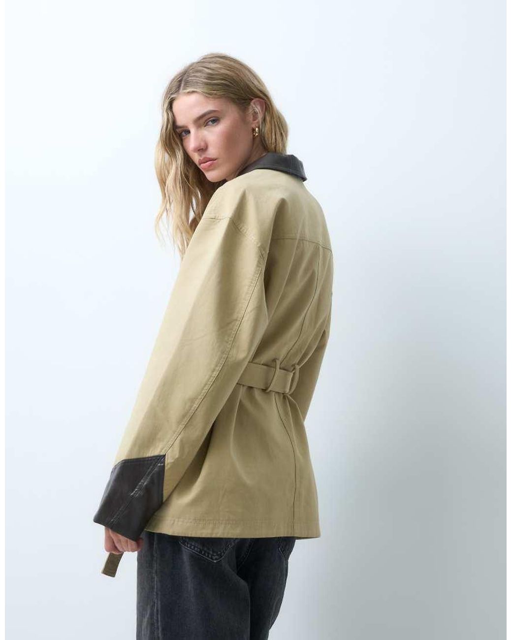 Object Natural Tie-waist Short Jacket With Contrast Details