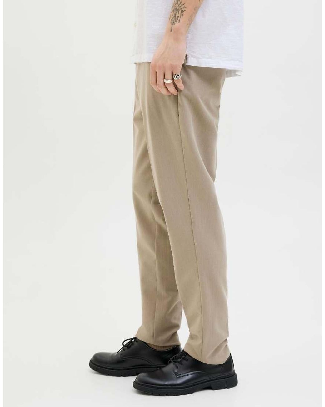 Jack & Jones Natural Ace Mid Waist Tapered Fit Trousers for men