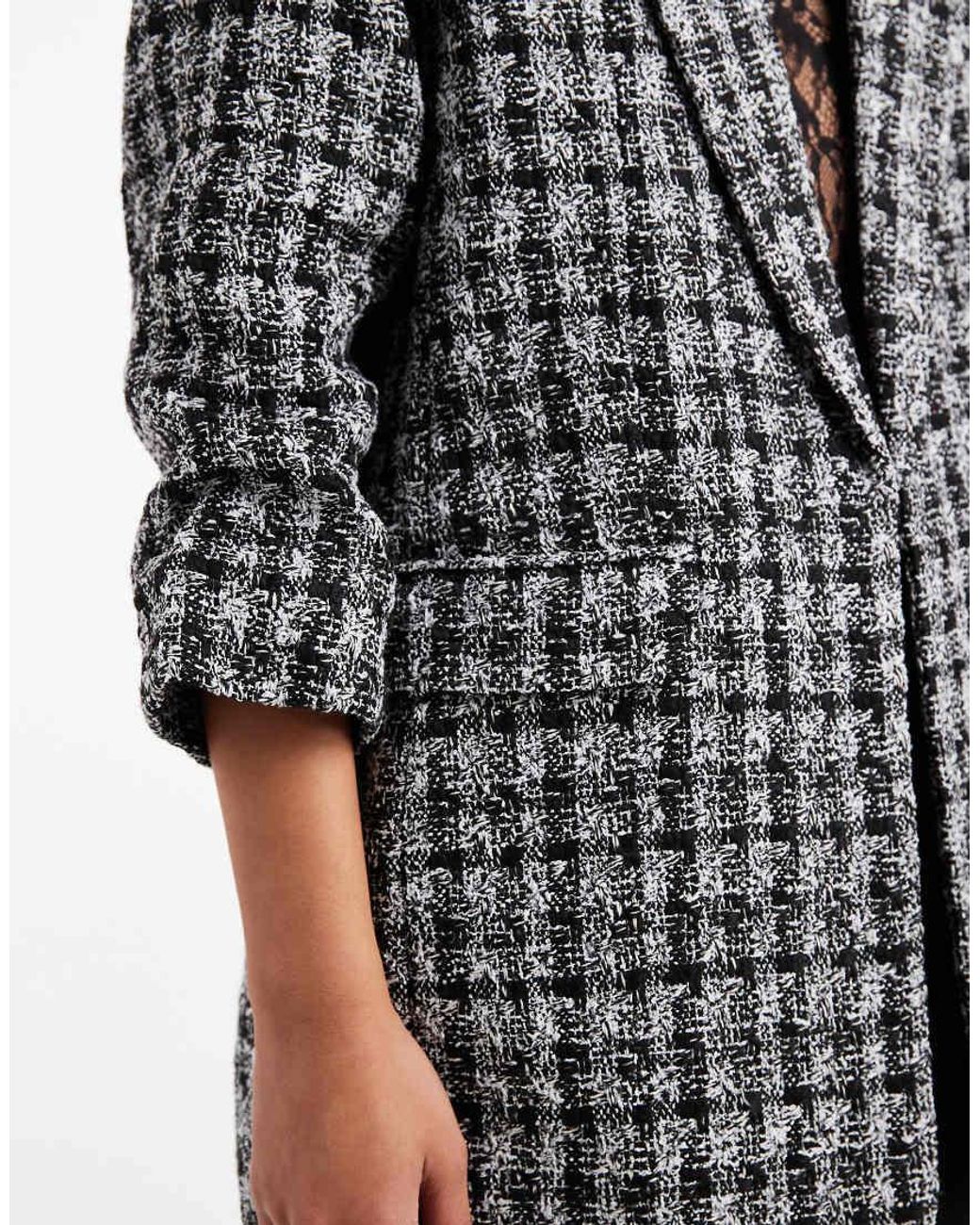 Vero Moda Gray Oversized Boucle Texture Ruched Sleeve Blazer