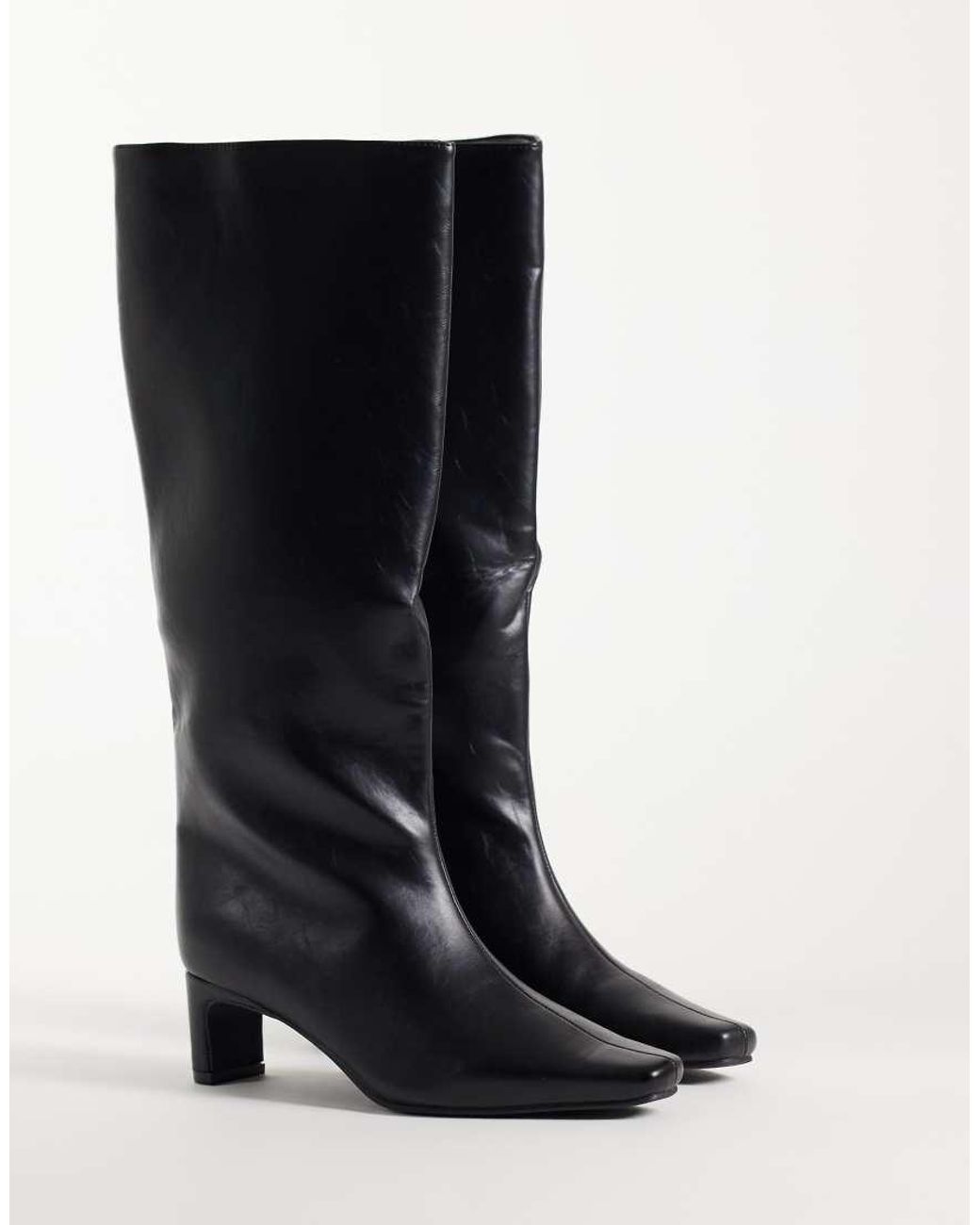 SEQWL Wide Fit Black Woody Chisel Toe Knee High Kitten Heel Boots