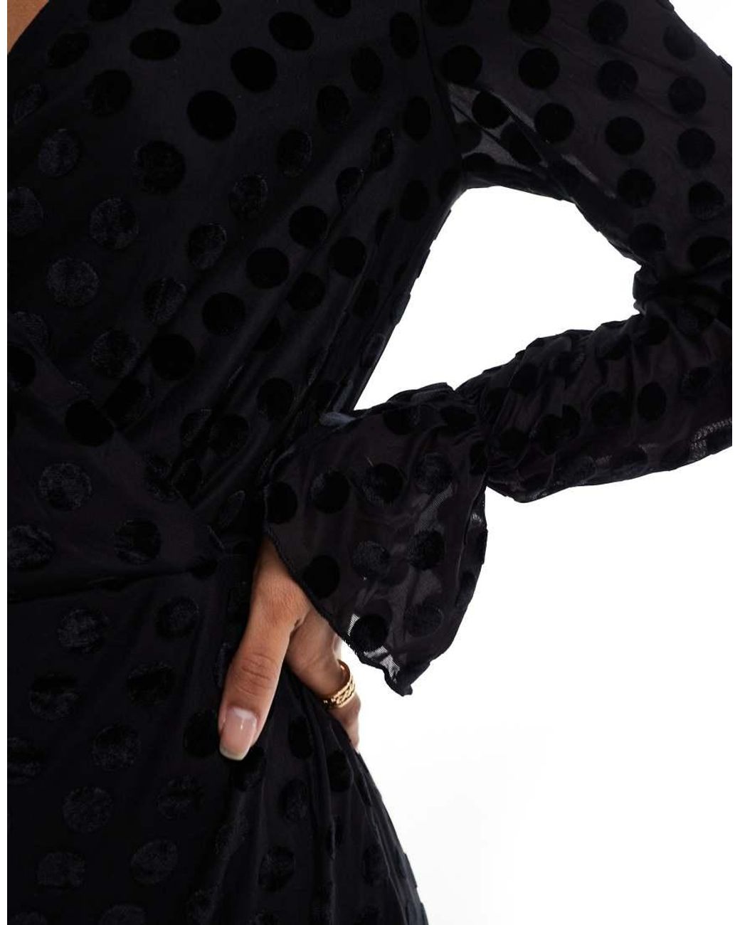 Lovedrobe Black Flocked Polka Dot Midaxi Dress