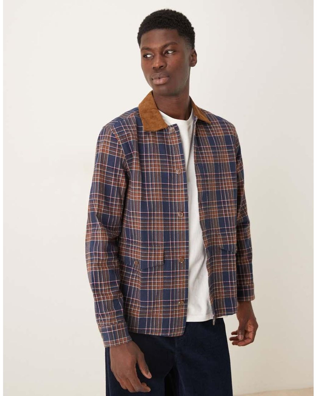 ASOS Blue Overshirt With Cord Collar for men