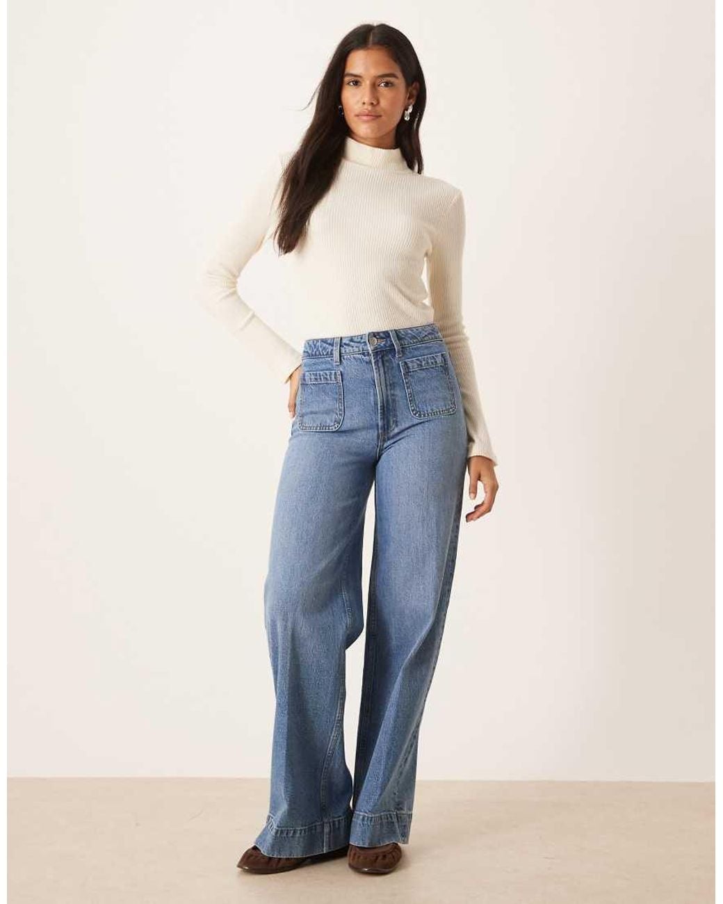 ASOS Blue Supersoft Brushed Rib Long Sleeve Roll Neck Top