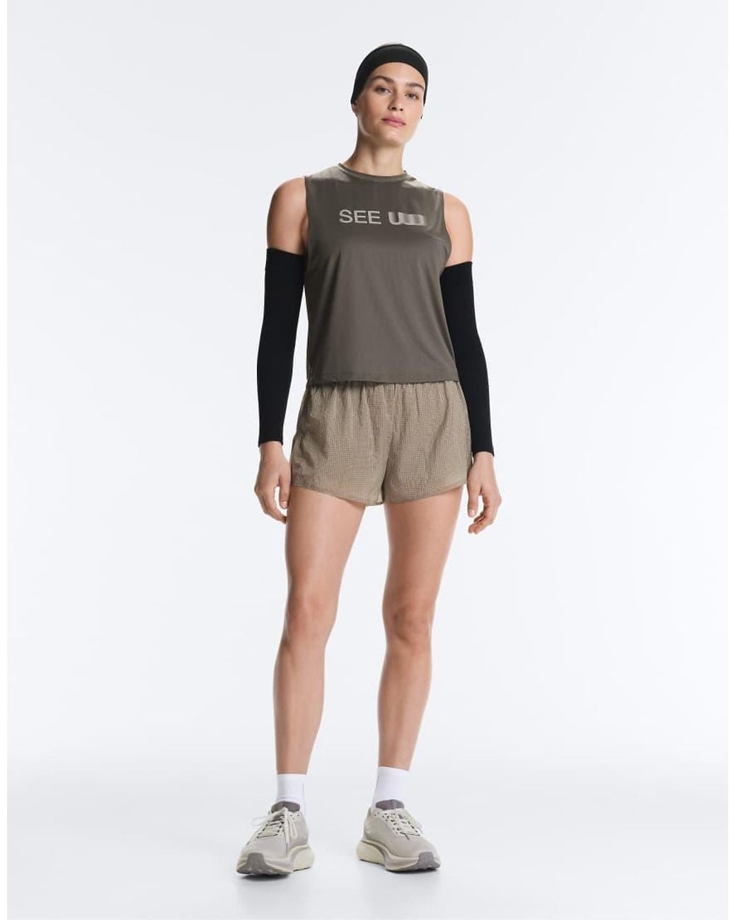 Oysho Gray Technical Mid Rise 2-In-1 Check Shorts