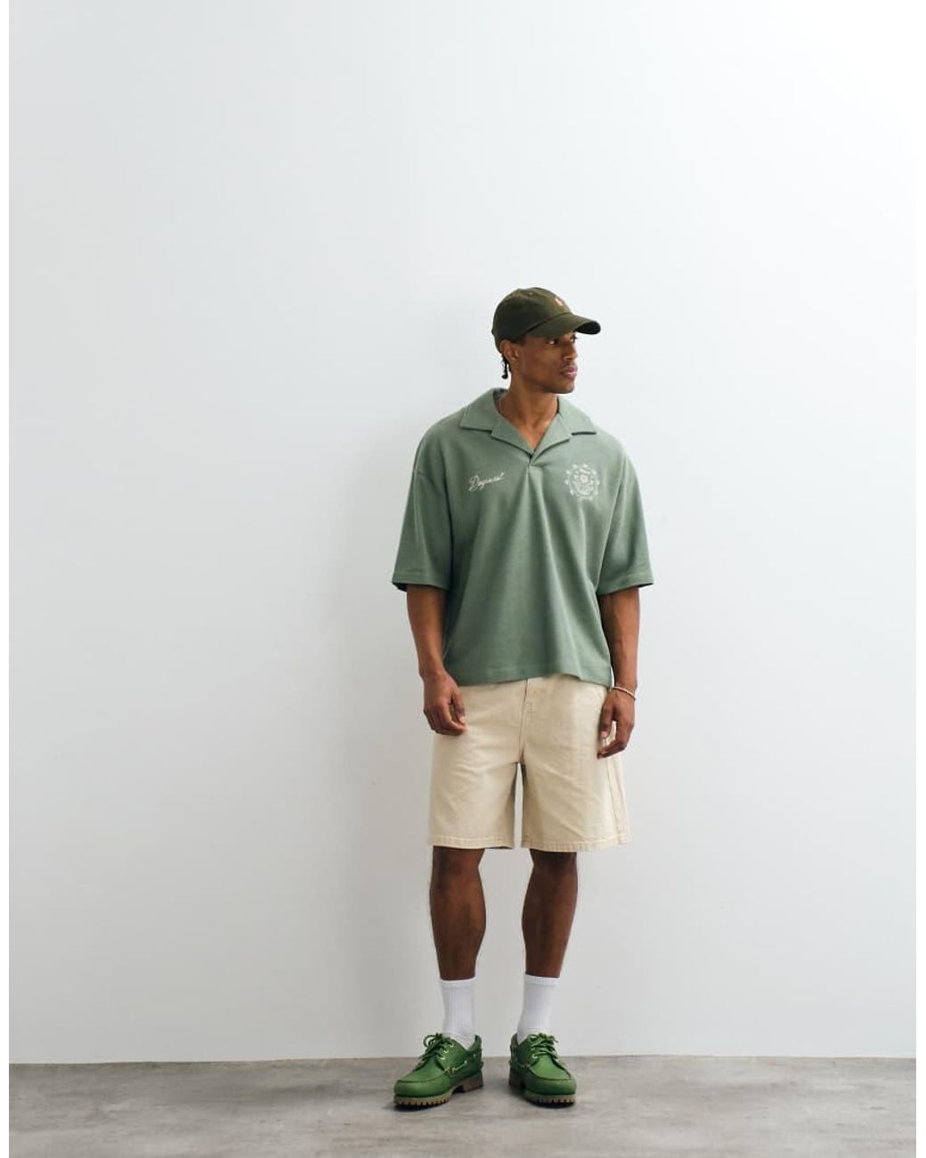ASOS Green Heavyweight Boxy Oversized Polo With Chest Graphics for men