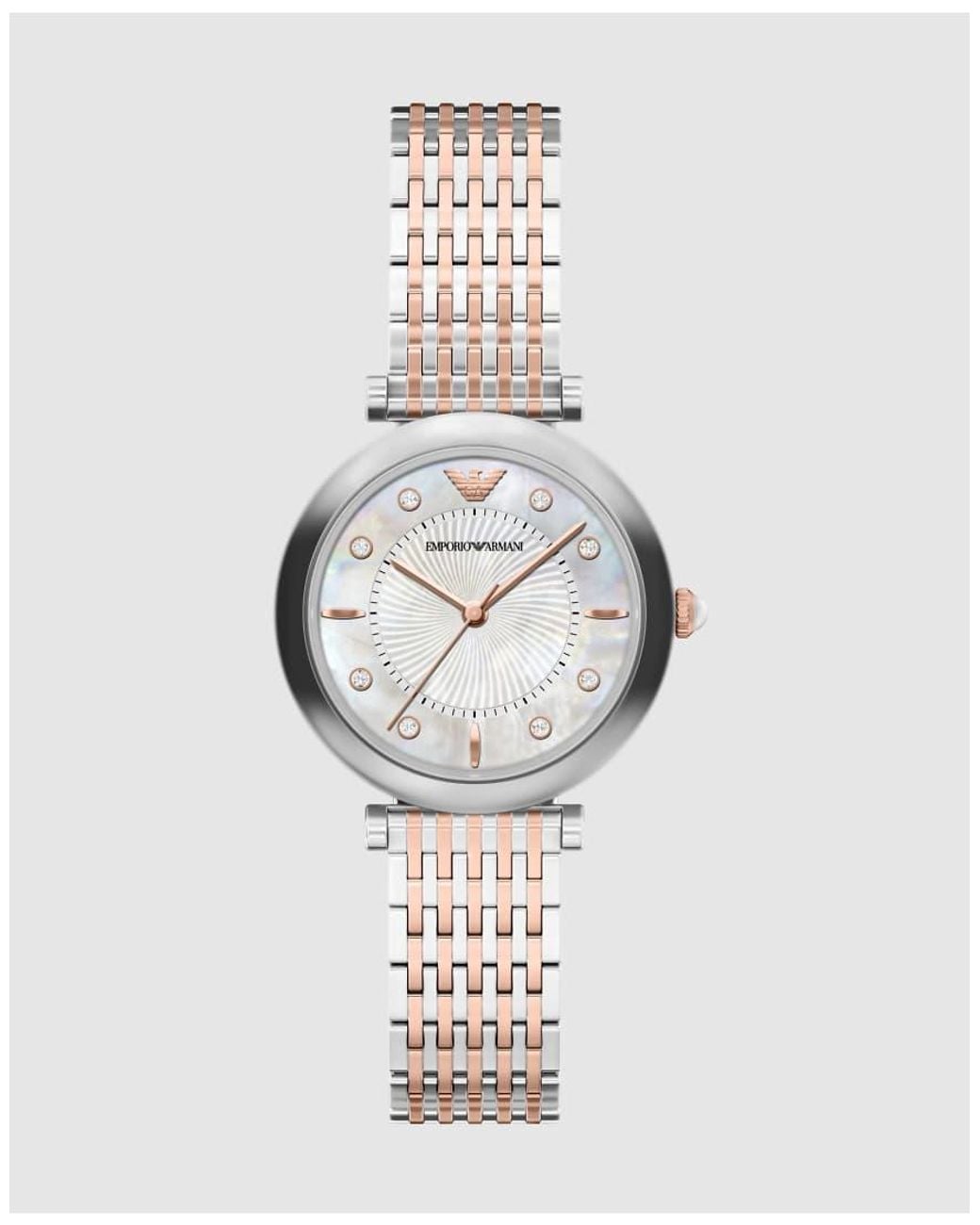 Emporio Armani White Archelia Three-Hand Two-Tone Stainless Steel Watch