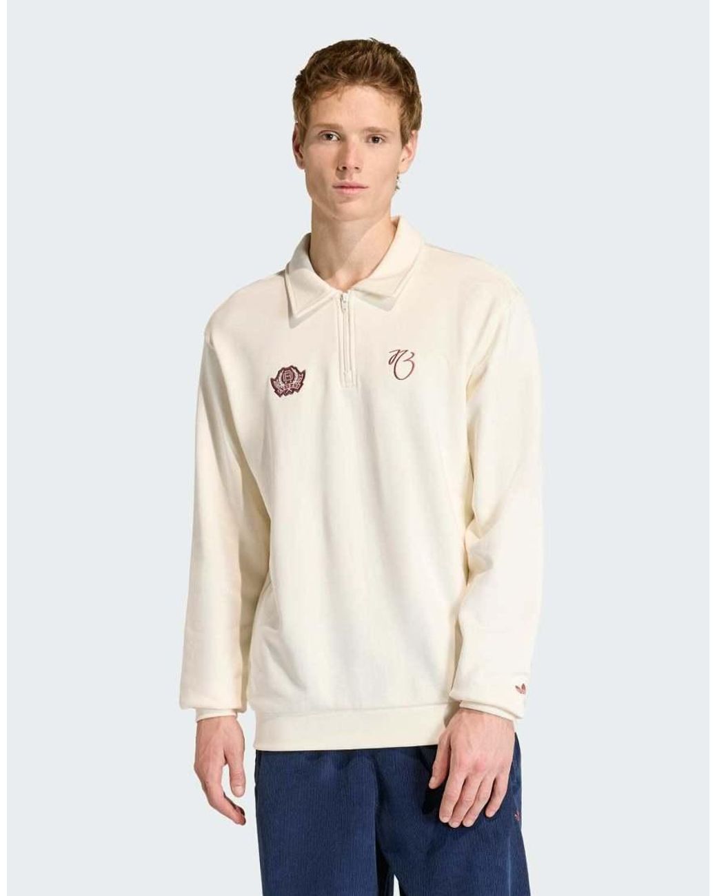 Adidas Originals White Jude Bellingham Loose Half Zip Sweater for men