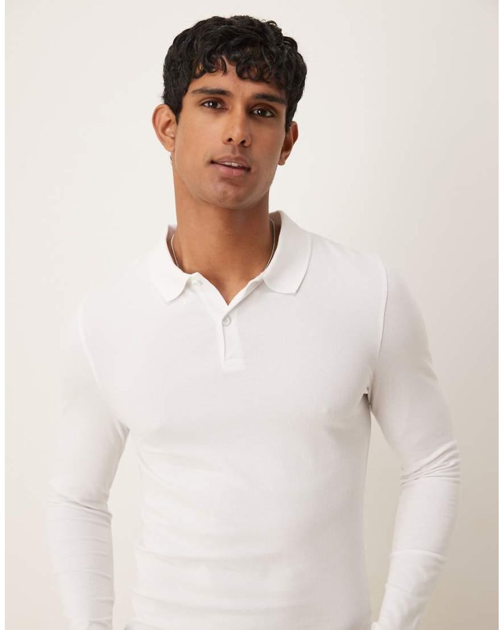 ASOS White Essentials Muscle Fit Long Sleeve Polo for men