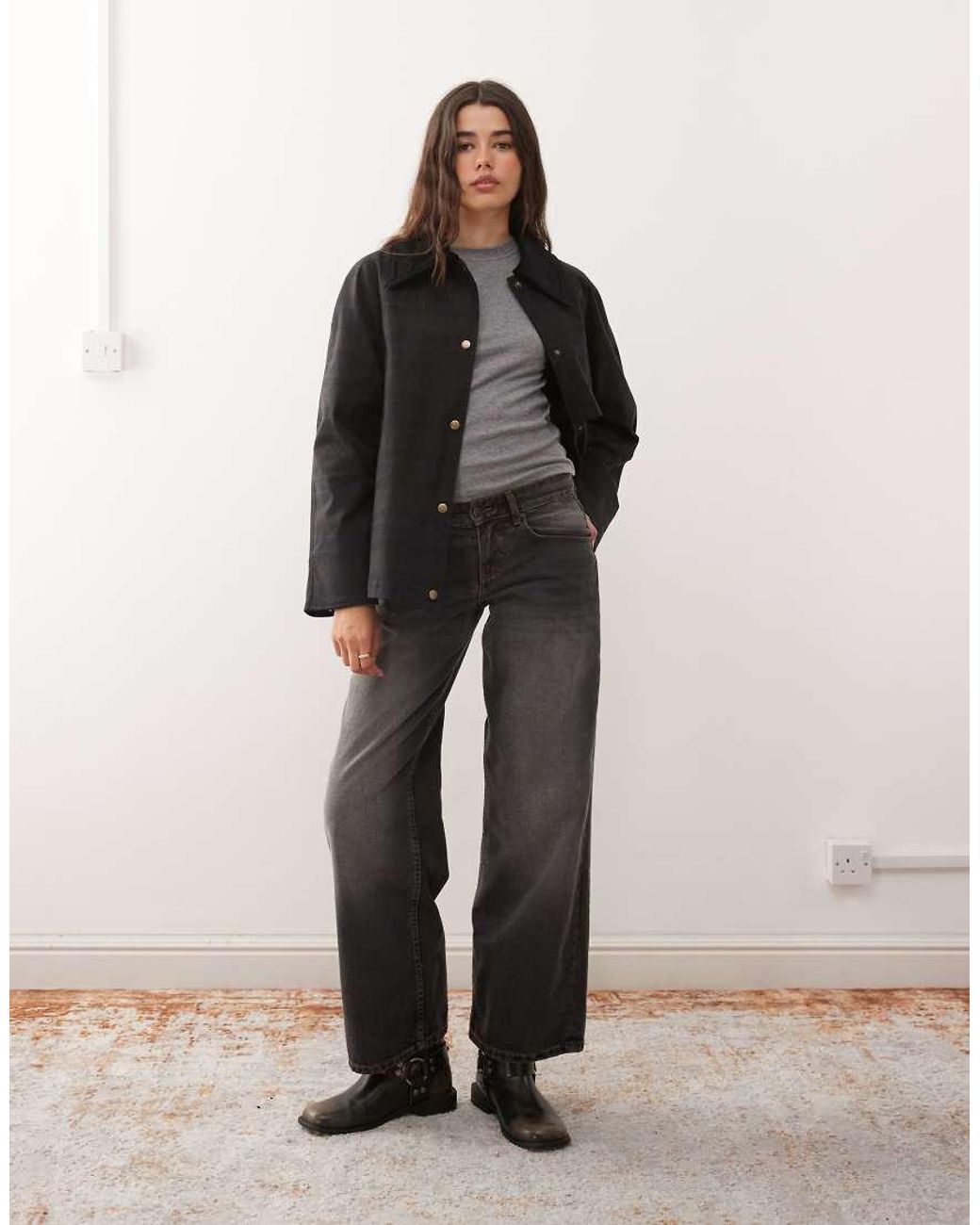 Reclaimed (vintage) Gray Waxed Cropped Trench Jacket With Oversized Cord Collar