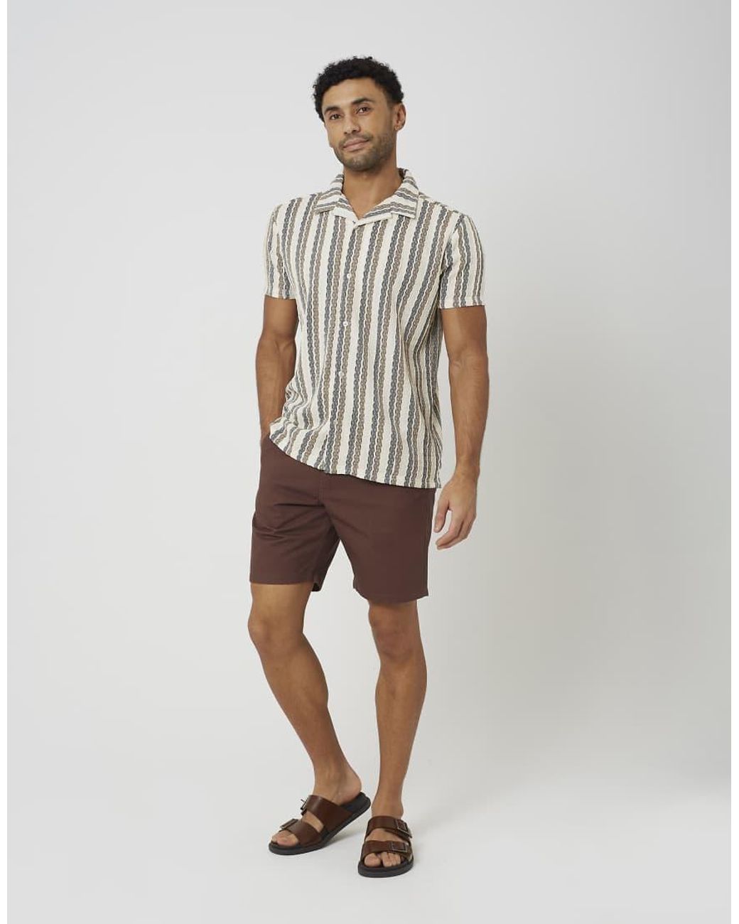 Brave Soul Brown Cotton Twill Chino Shorts for men