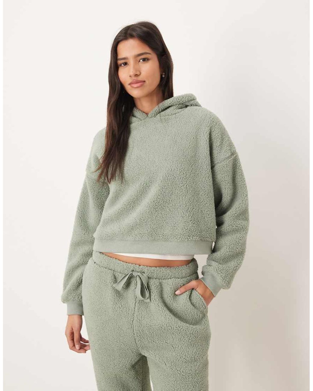 ASOS Green Lounge Cuddle Cropped Hoodie & Tapered Leg Set