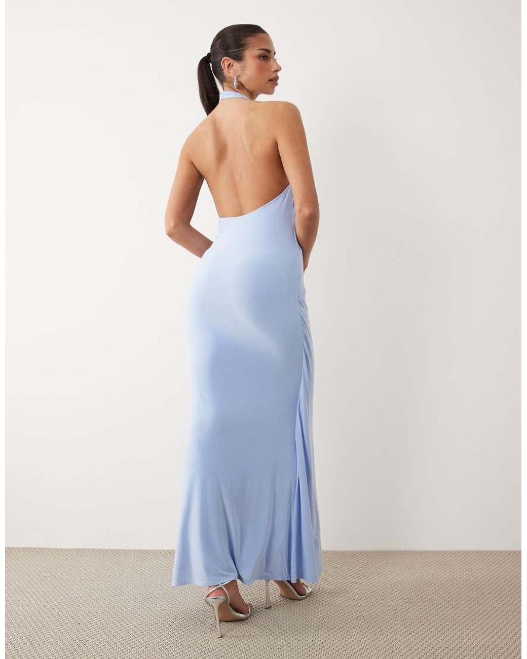 ASOS Blue Twist Detail Plunge Slinky Maxi Dress