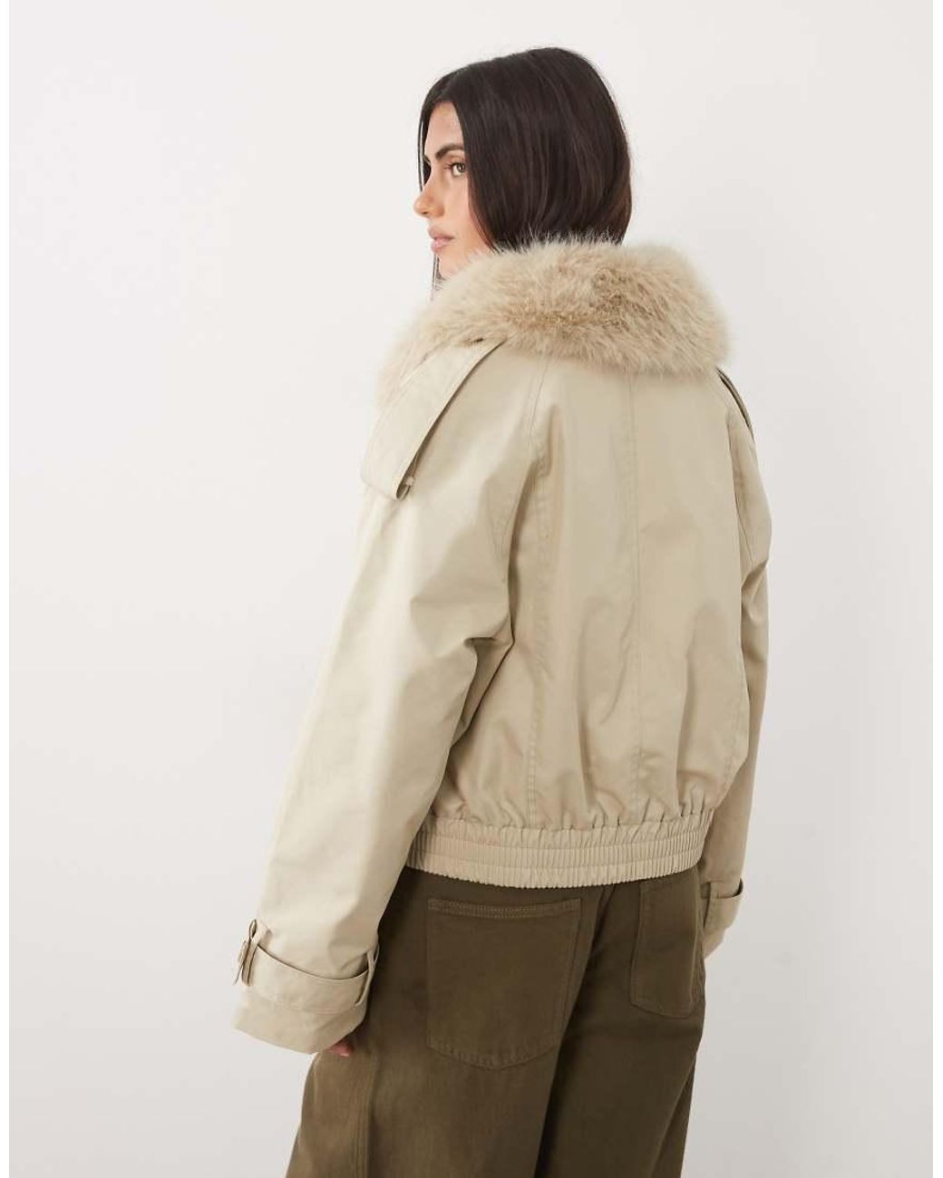 Gina Tricot Natural Short Faux Fur Collar Jacket