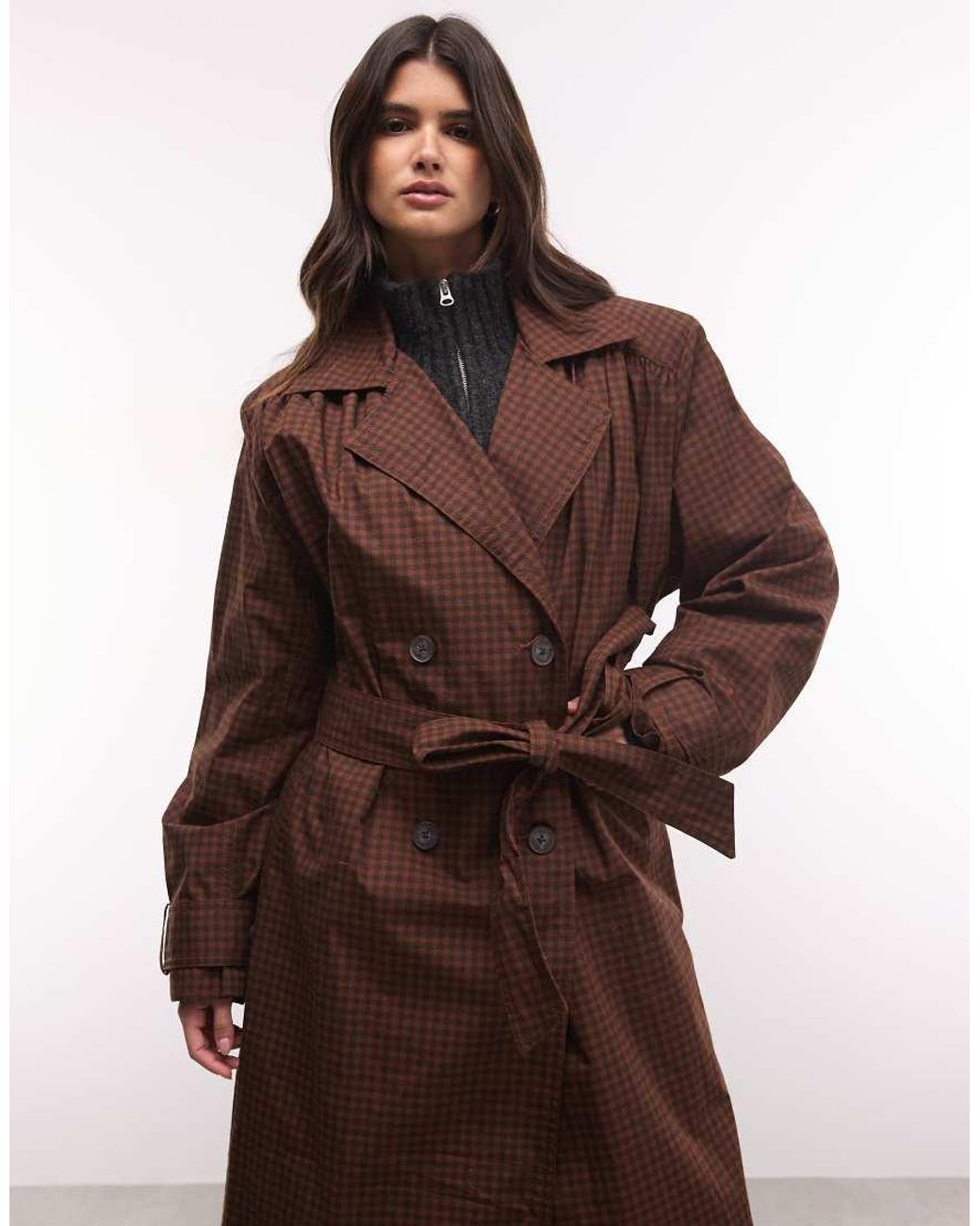 Monki Brown Longline Trench Coat