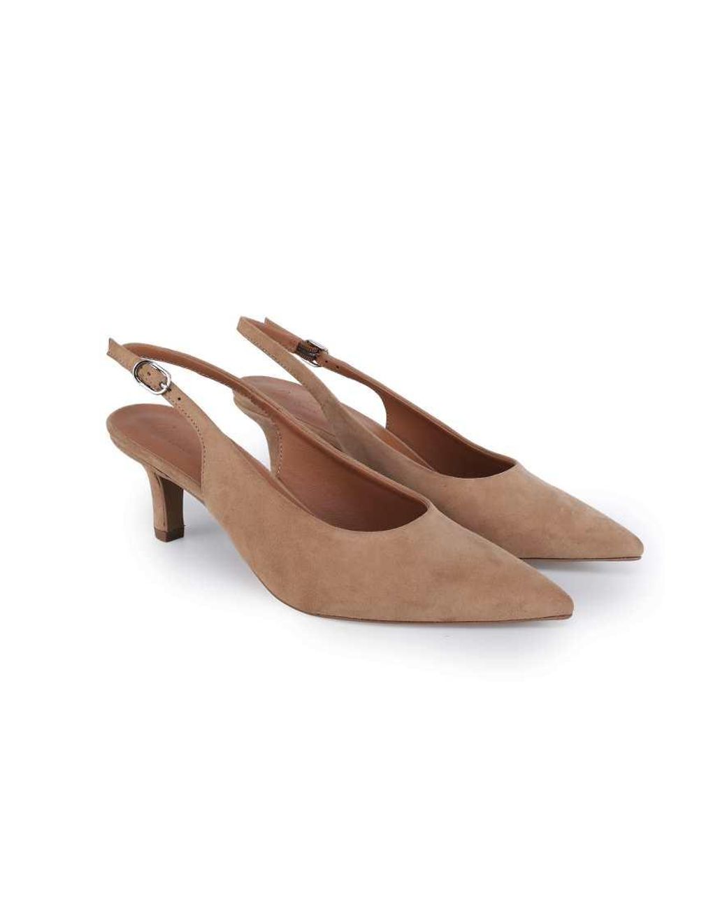 OFF THE HOOK White Kylie Suede Pointed Toe Slingback Flare Heel Pumps