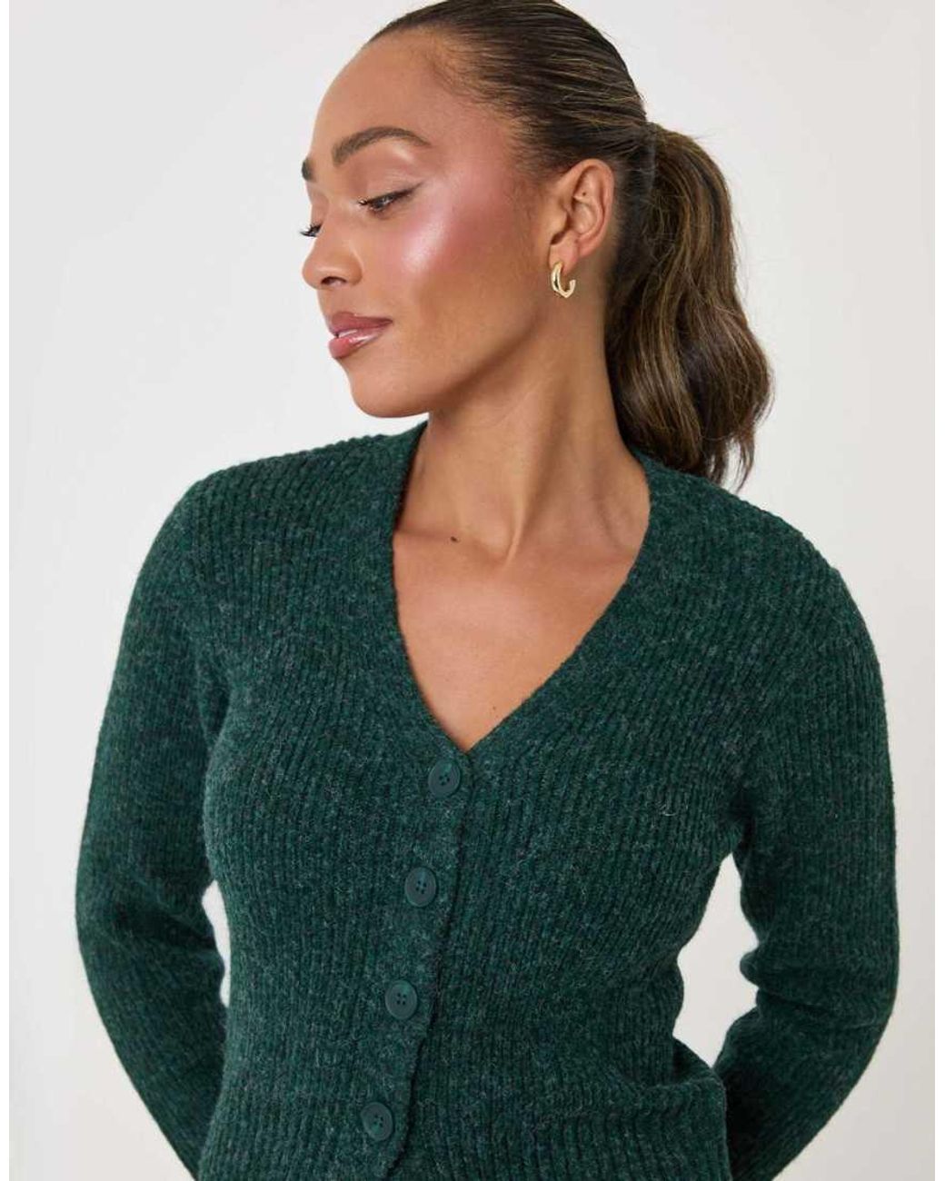 Threadbare Green V Neck Cardigan Knitted
