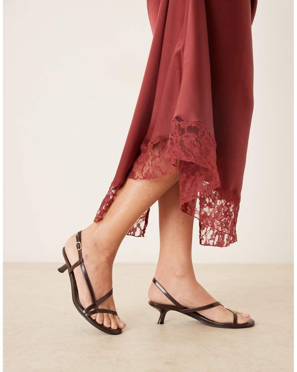 Glamorous Natural Kitten Heeled Strappy Sandals