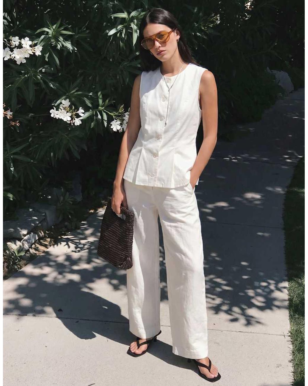 Vero Moda White Linen Blend Tailored Waistcoat