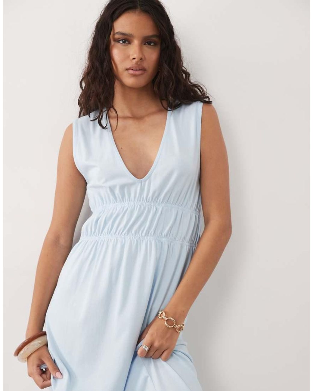 ASOS White Ruched Bodice Plunge Maxi Dress