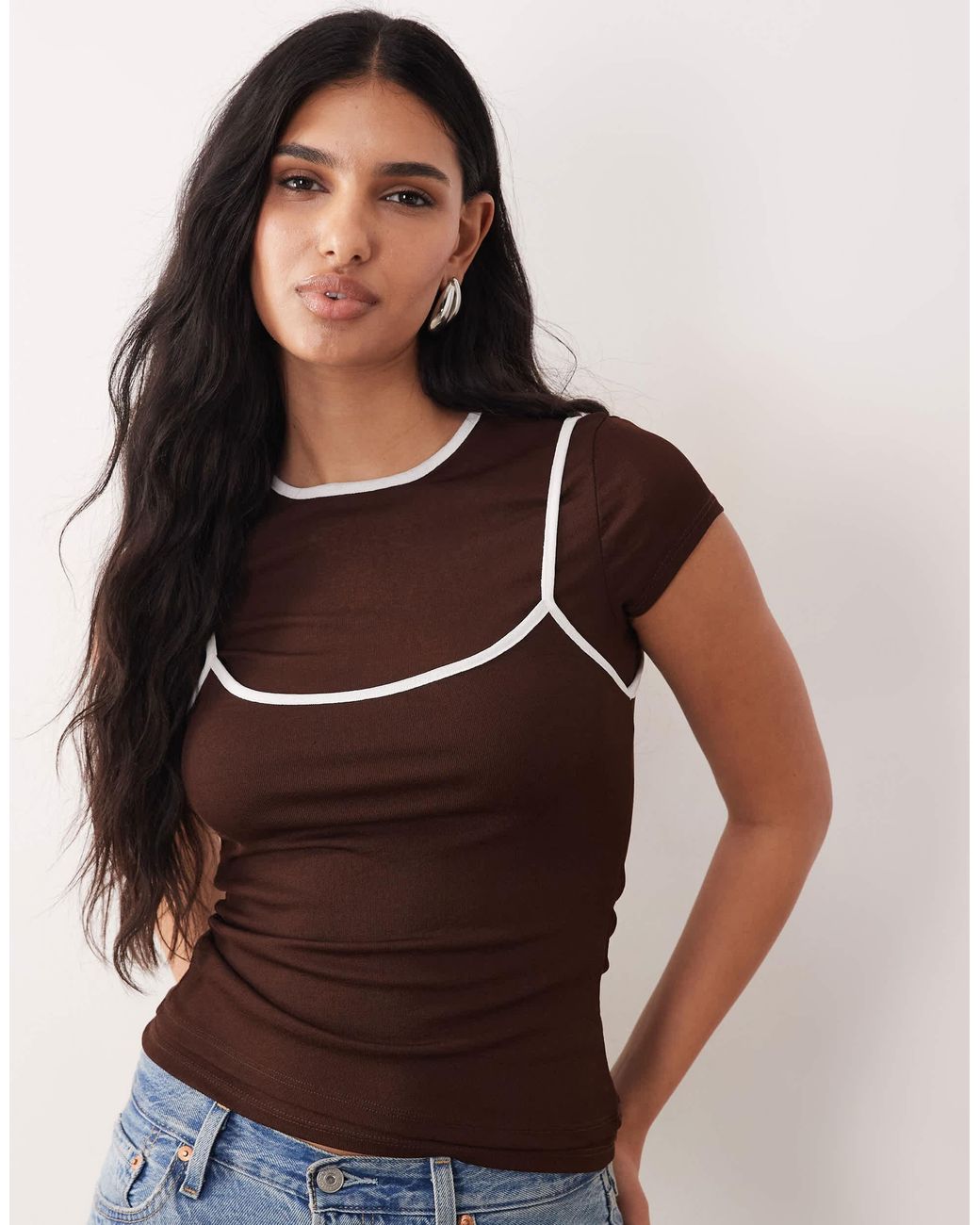ASOS Multicolor Sheer Double Layer Top With Contrast Binding