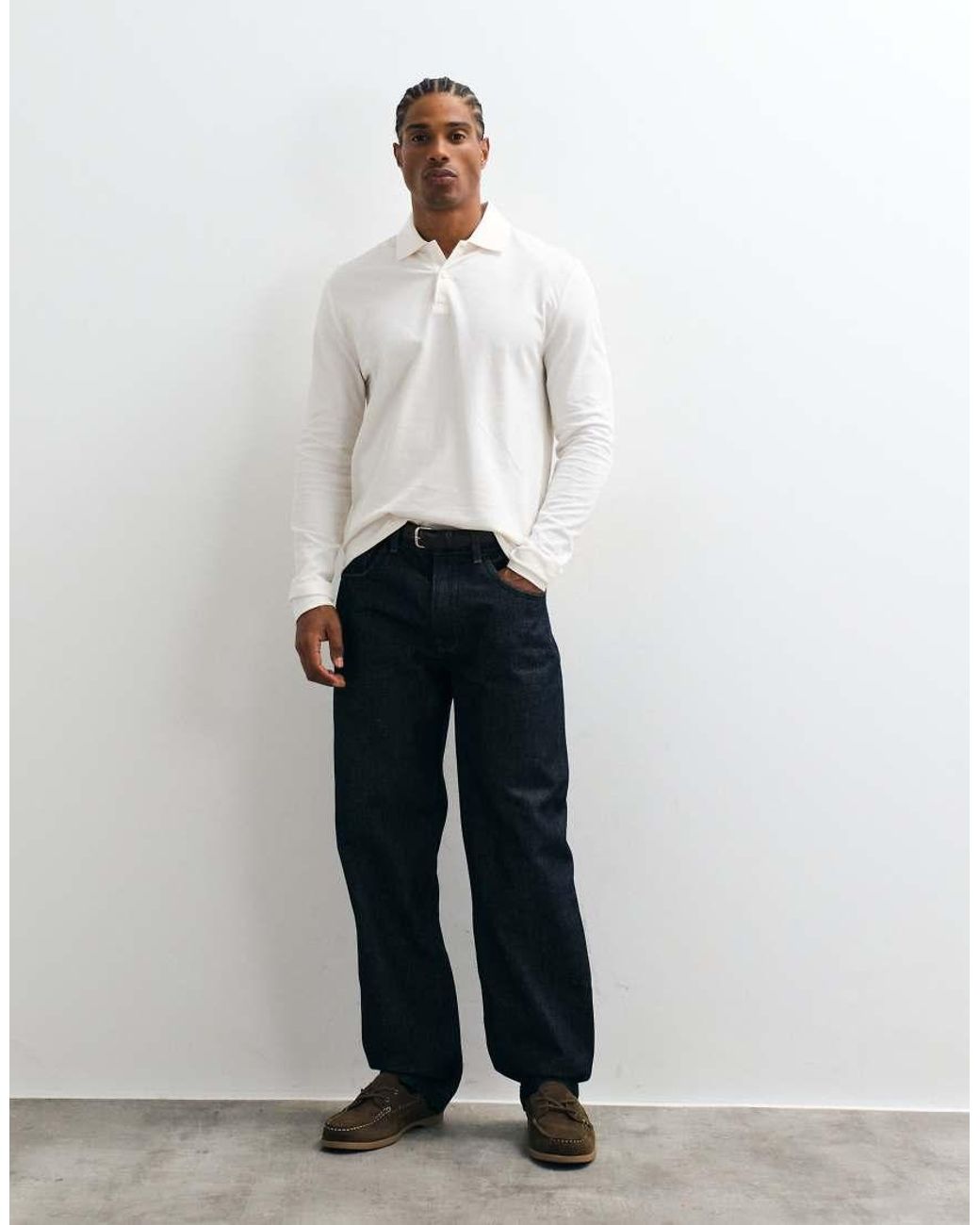 ASOS White Essentials Regular Fit Long Sleeve Polo for men
