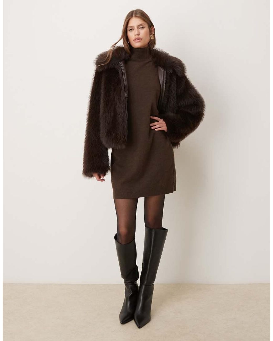Mango Brown Turtle Neck Sleeveless Mini Dress