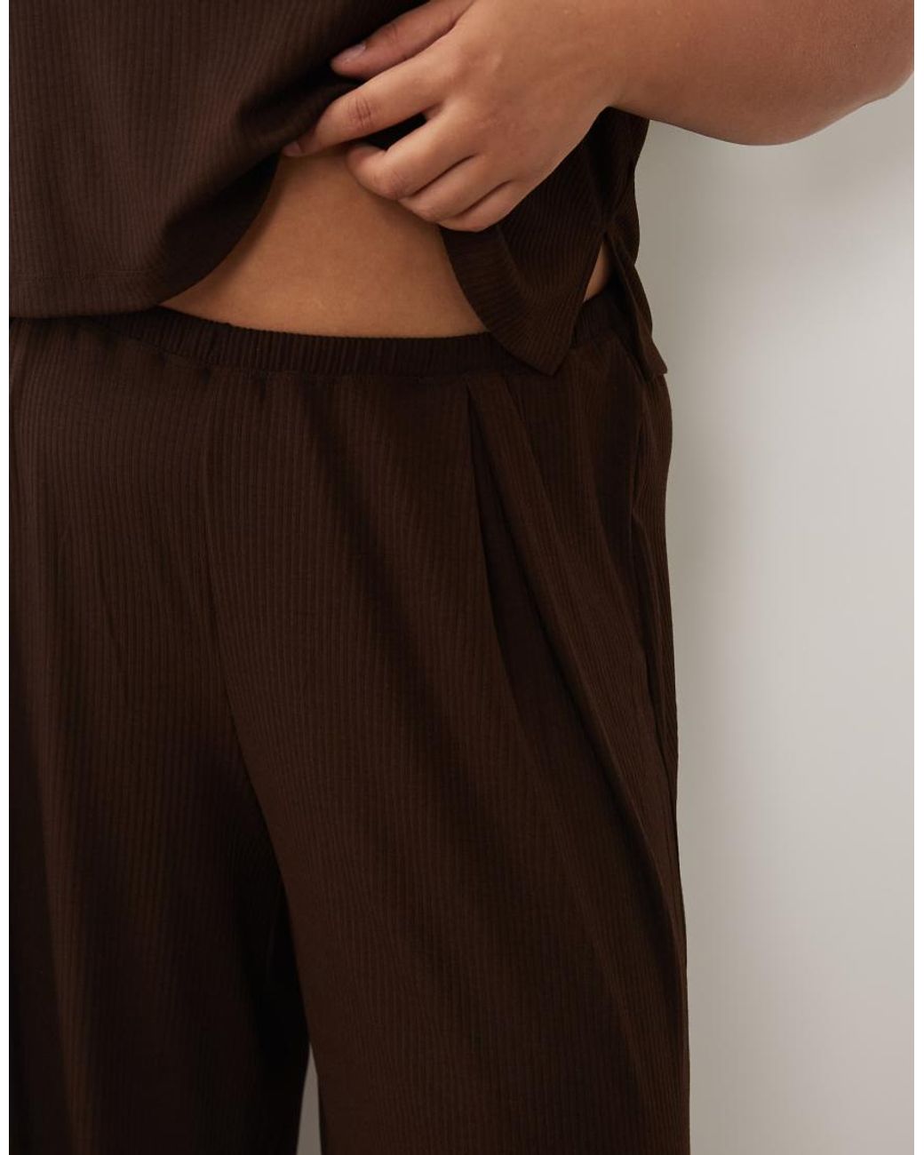 ASOS Black Asos Design Curve Lounge Mix & Match Rib Wide Leg Bottom