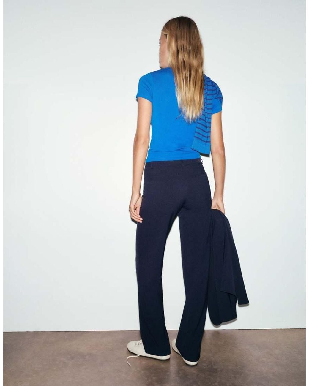 Pull&Bear Blue Slim Fit Straight Smart Trousers