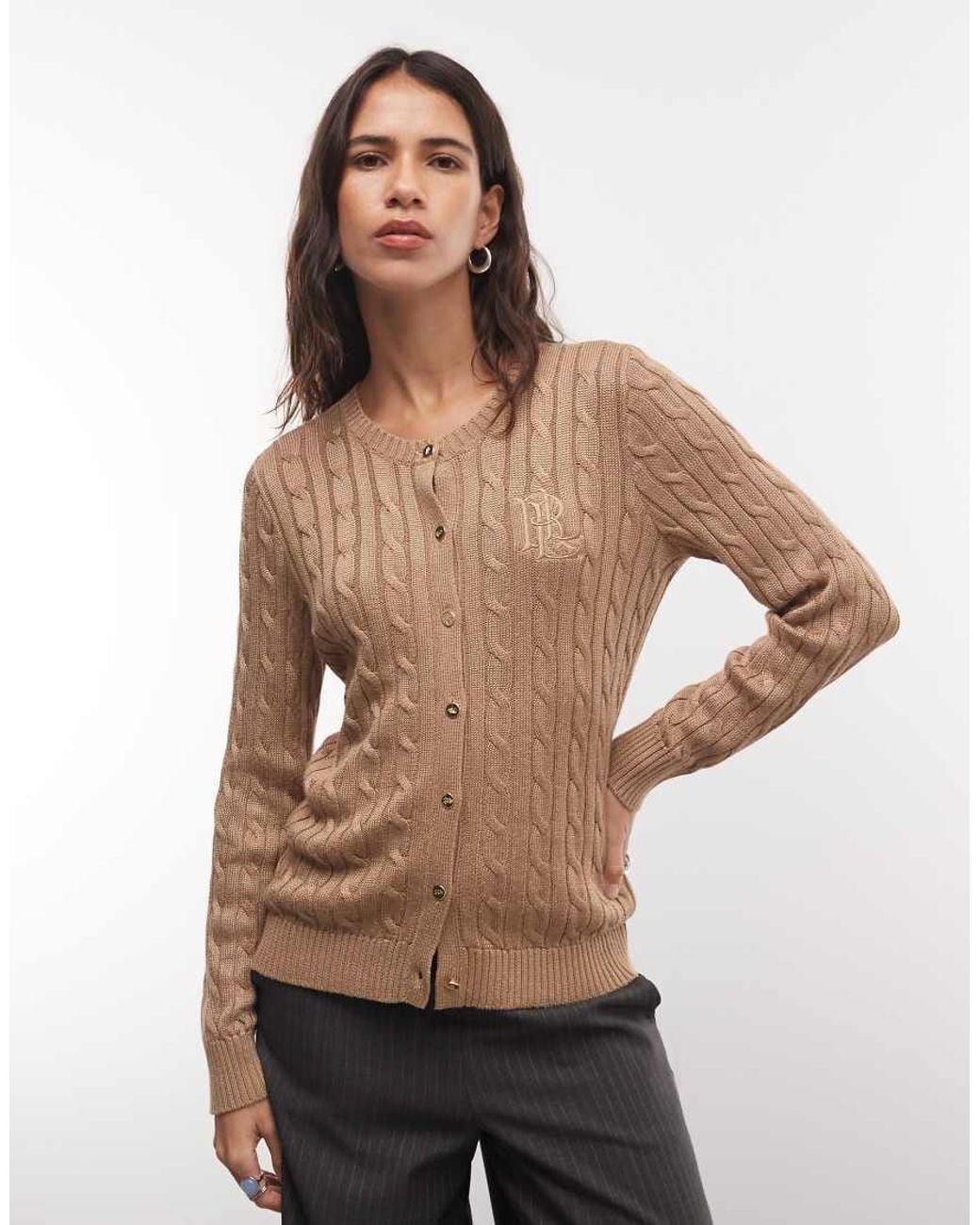 Ralph Lauren Natural Logo Cotton Cable Knit Cardigan